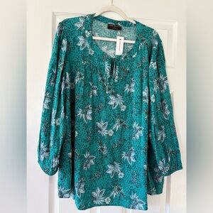Lane Bryant Teal Floral Blouse NWT